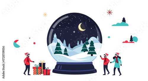 A magical winter wonderland captured within a beautiful snow globe scene.