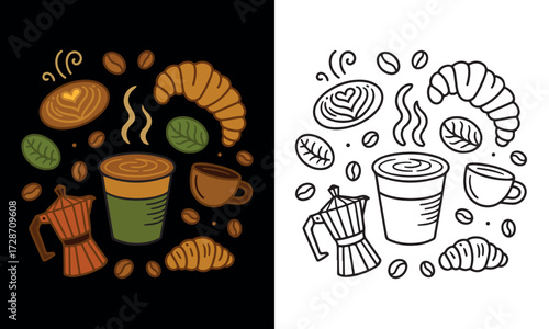Outdoor Camping Icons Line Art Doodle Set