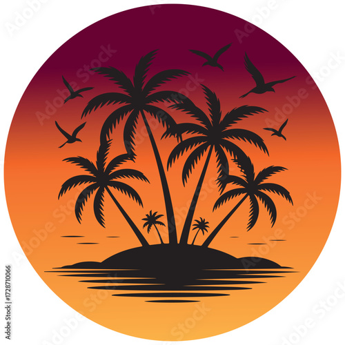 Vibrant Tropical Sunset and Palm Trees Vector Illustration