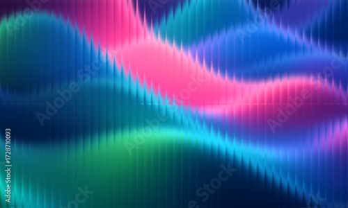 Vibrant layered wave background with blue, pink, purple, and green gradients, ribbed texture and smooth distortion, abstract soundwave motion, dynamic flow, seamless modern digital design illustration