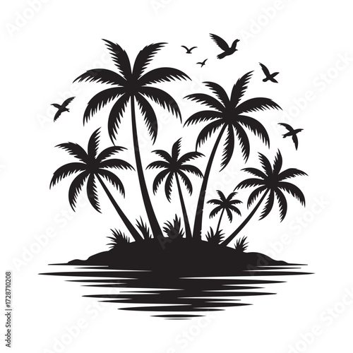 Set of Three Palm Trees Tropical Vector Silhouette Graphic