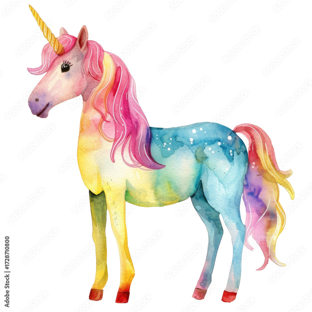 Obraz premium Colorful unicorn with rainbow mane on transparent background for magical themes and creative projects