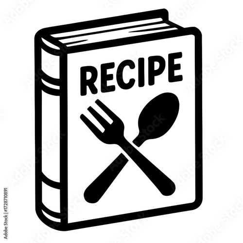 Vector Black and White Recipe Book - Culinary Illustration with Spoon and Fork for Food and Cooking Designs