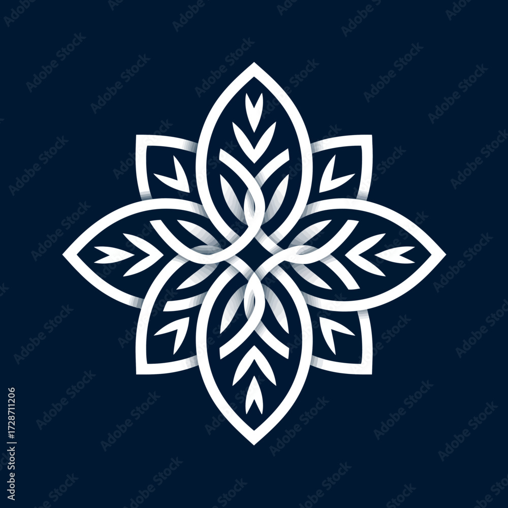 Obraz premium Stylized, white flower-like design with internal leaf veins on a dark blue background