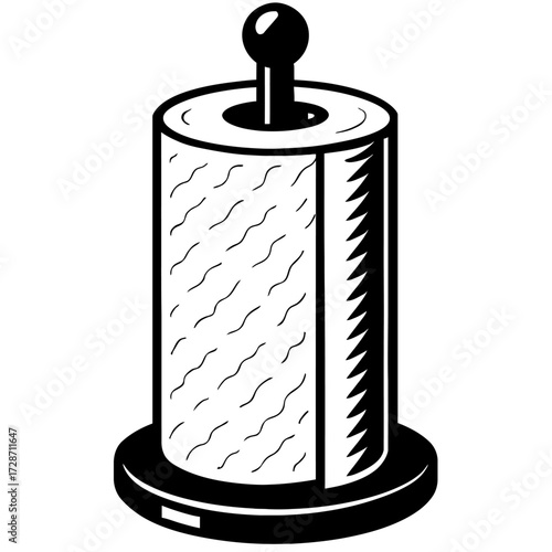 Vector of a Paper Towel Roll on a Holder - Black and White Illustration for Household and Cleaning Designs
