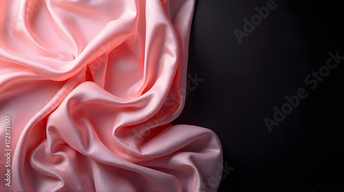 Close up of draped pink silk fabric on black surface