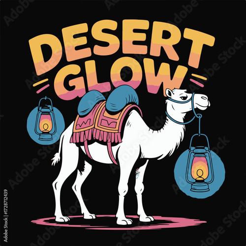 Charming anime doodle of a cute camel character with a whimsical saddle perfect for children s designs isolated on white background