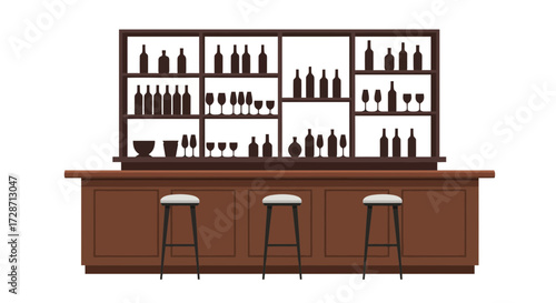 Charming Bar Interior Illustration with Stools and Ample Bottle Storage
