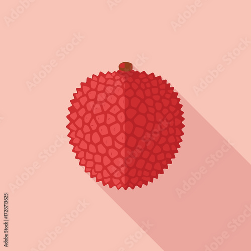 A vibrant illustration of a single, ripe lychee fruit with a long shadow.