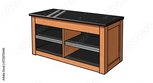 Detailed Illustration of a Modern Wood and Black Storage Cabinet Design