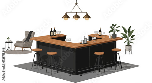 Elegant Bar Interior Illustration with Modern Furnishings and Accents