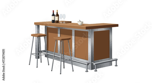 Elegant bar with wine, glasses, and stools for relaxed social gatherings