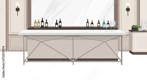 Elegant Home Bar Arrangement with Marble Countertop and Wine Selection