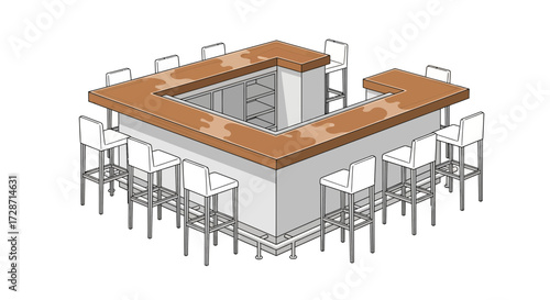 Illustration of a minimalist bar setup with stools, ideal for leisure concepts