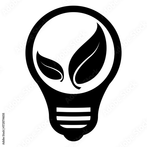 Logo energía renovable. Icono bombilla eléctrica con hojas de planta