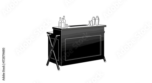 Illustration of a portable bar with bottles and tools for mixology