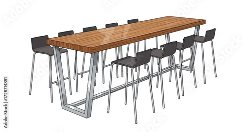 Illustrative Long Table with Bar Stools, a Contemporary Furniture Arrangement