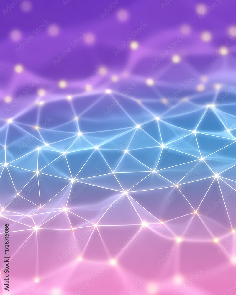 Fototapeta premium Sci-fi virtual landscape Abstract Neon Geometric Network Background with Glowing Nodes for high-tech background projects