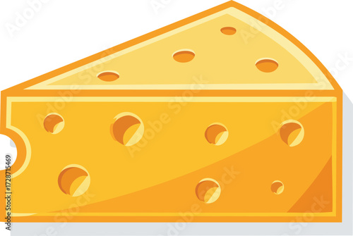 A delicious wedge of Swiss cheese with holes. An isolated, cartoon-style vector illustration for food and dairy concepts. Generative AI