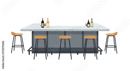 Minimalist Bar Setup with Marble Countertop and Sleek Wooden Stools