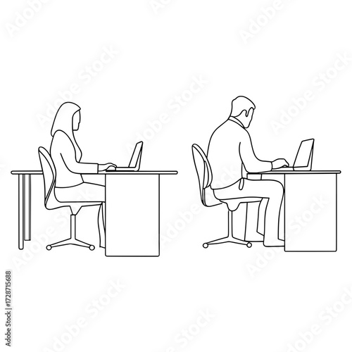 Two people working on laptops at desks in a coworking space  