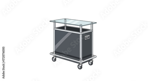 Modern gray service cart with glass top for commercial use illustration