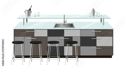 Modern Home Bar Design with Stools, Sink, and Cocktail Preparation Setup
