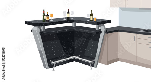 Modern kitchen with elevated bar and sleek counter, for elegant dining