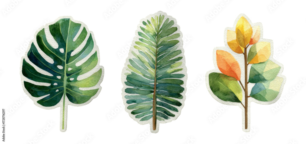 Fototapeta premium Colorful Watercolor Leaves on Transparent Background for Artistic Use