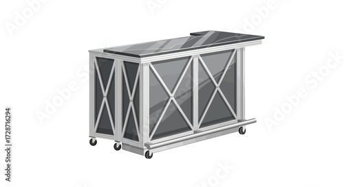 Modern portable gray bar counter with geometric design, ideal for events