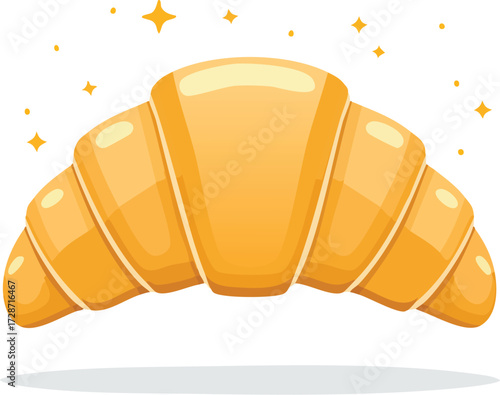 A delicious, golden, flaky croissant with sparkles. A cute cartoon vector illustration for breakfast, bakeries, and French pastries. Generative AI