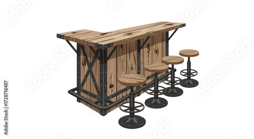 Rustic bar counter with stools, a unique and stylish addition to any space