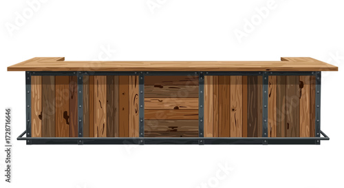 Rustic wooden bar counter isolated, suitable for saloon, tavern, pub, or kitchen