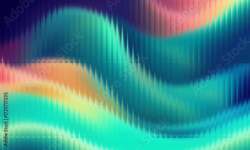Vibrant ripple wave background with teal, turquoise, orange, pink, and deep blue gradients, smooth distortion and vertical ridges, abstract fluid motion, dynamic flow, seamless modern digital design