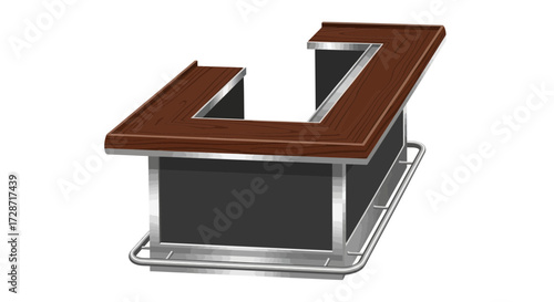 Stylish minimalist cartoon bar counter with a wooden top and metal structure