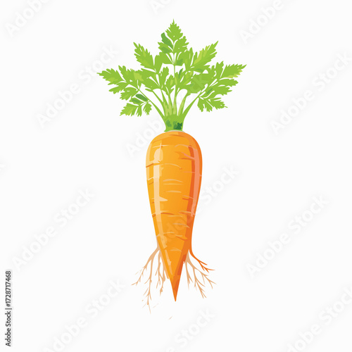 A single, ripe orange carrot with green leaves. An isolated vector illustration for healthy food, vegetables, and diet concepts. Generative AI