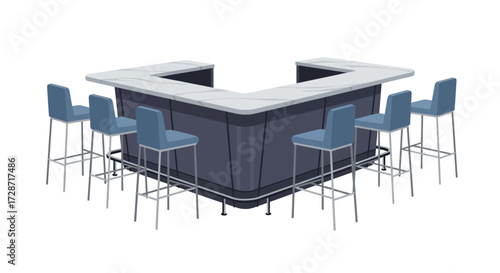 Stylish modern bar counter with stools isolated on white background
