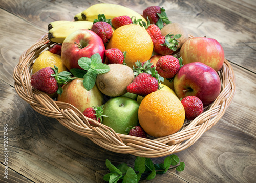 Organic fruit, a basket full of vitamins necessary for our health and immunity