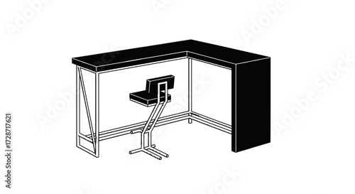 Stylized bar counter and chair in simple monochrome line drawing