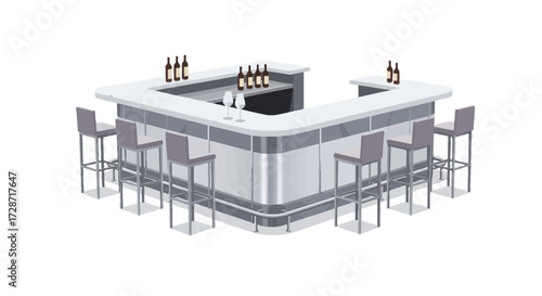Stylized Bar Interior Design with Stools and Glassware Vector Illustration