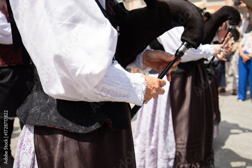 Galician musician playing a bagpipe