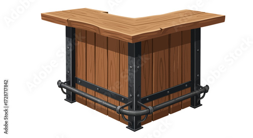 Stylized Illustration of a Rustic Wooden Bar with Industrial Metal Accents