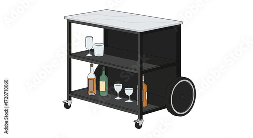 Stylized mobile bar cart illustration for beverage and serving storage