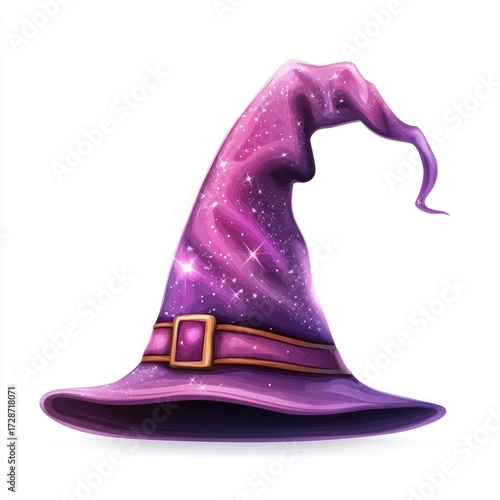 Wizard hat with a crescent moon and stars isolated on white background. Magician hat. Witch hat with stars and crescent moon. Wizard Hat isolated illustration for your design.
