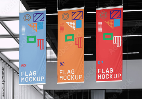 Three Vertical Flag Mockup
