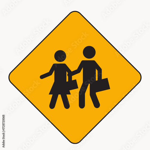 Vector art of yellow school crossing sign this sign warns drivers to be careful because children may be crossing the road it is important to be aware