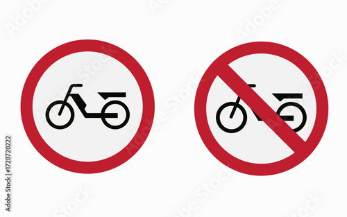 Vector art of prohibited and allowed moped road sign red circle traffic sign indicating the rules for moped and scooter traffic on a specific road or area
