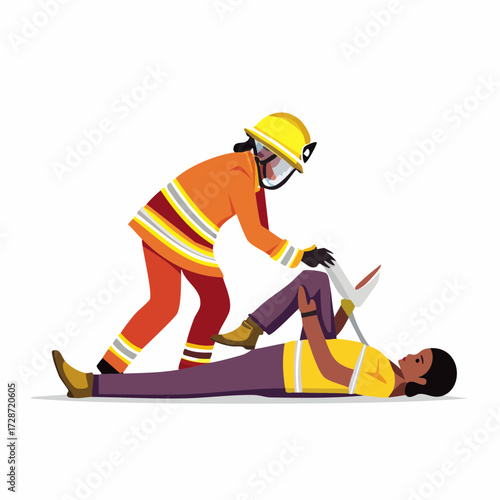 Firefighter's life-saving act Vector illustration of a flag, person in danger, and emergency response