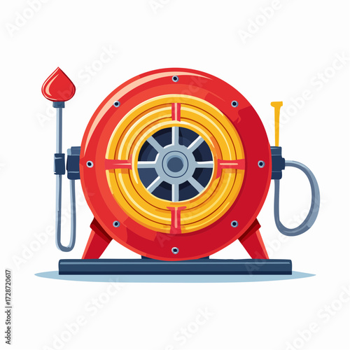 Fire hose reel icon vector illustration, water line, firefighting equipment flag design