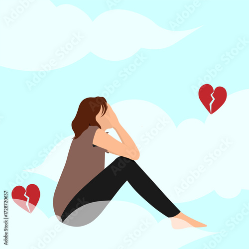 illustration of a woman who is stressed because of a broken heart